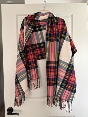 J. Crew Multicolor Plaid Fringe Scarf with Yellow Accents